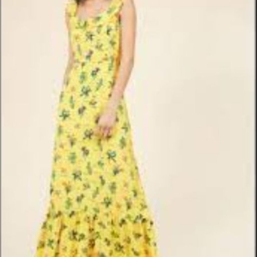 Modcloth yellow maxi dress with flowers, size medium (EUC)